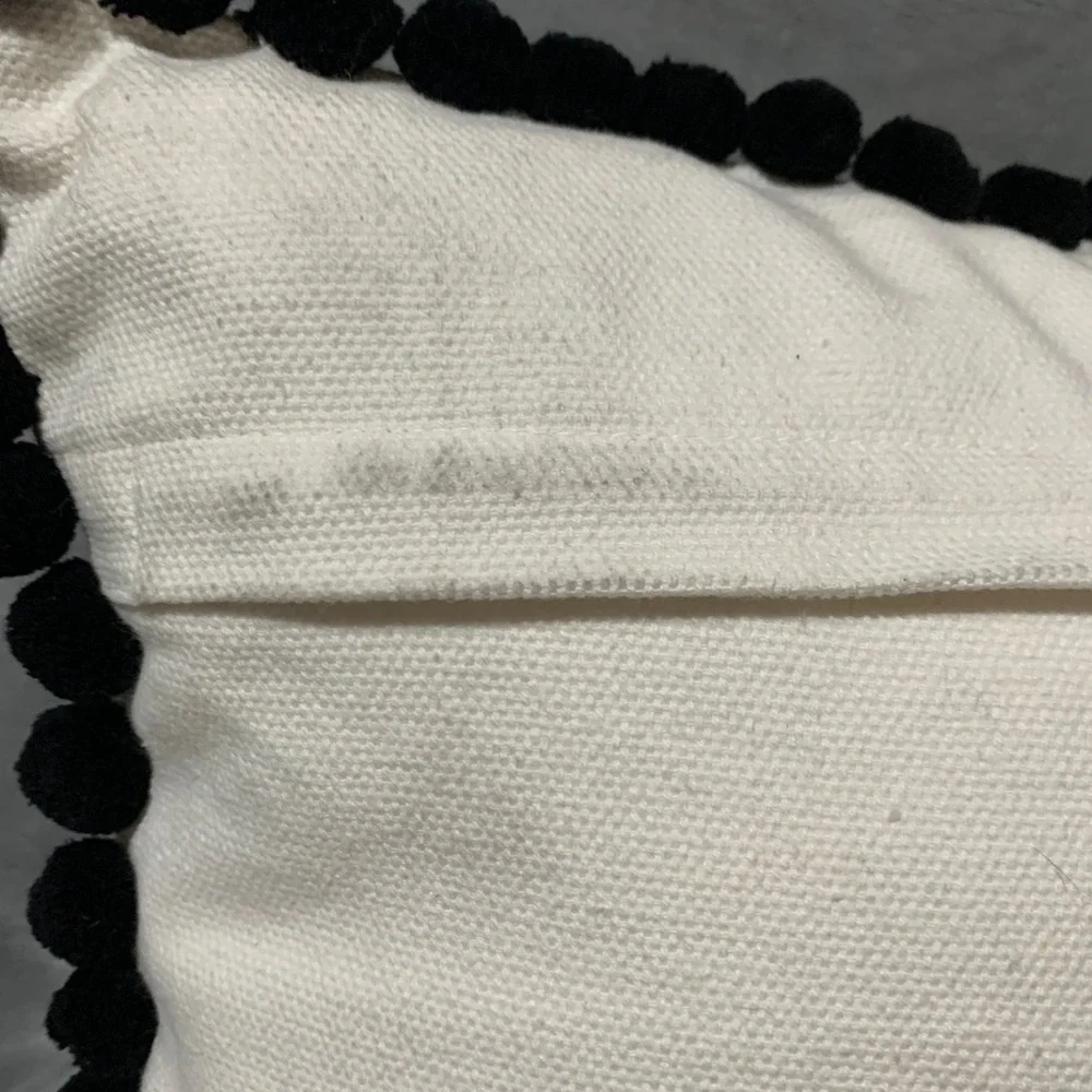 Holiday Noel Pillow Black White Pom Pom Pearl Embellished Throw Pillow Christmas